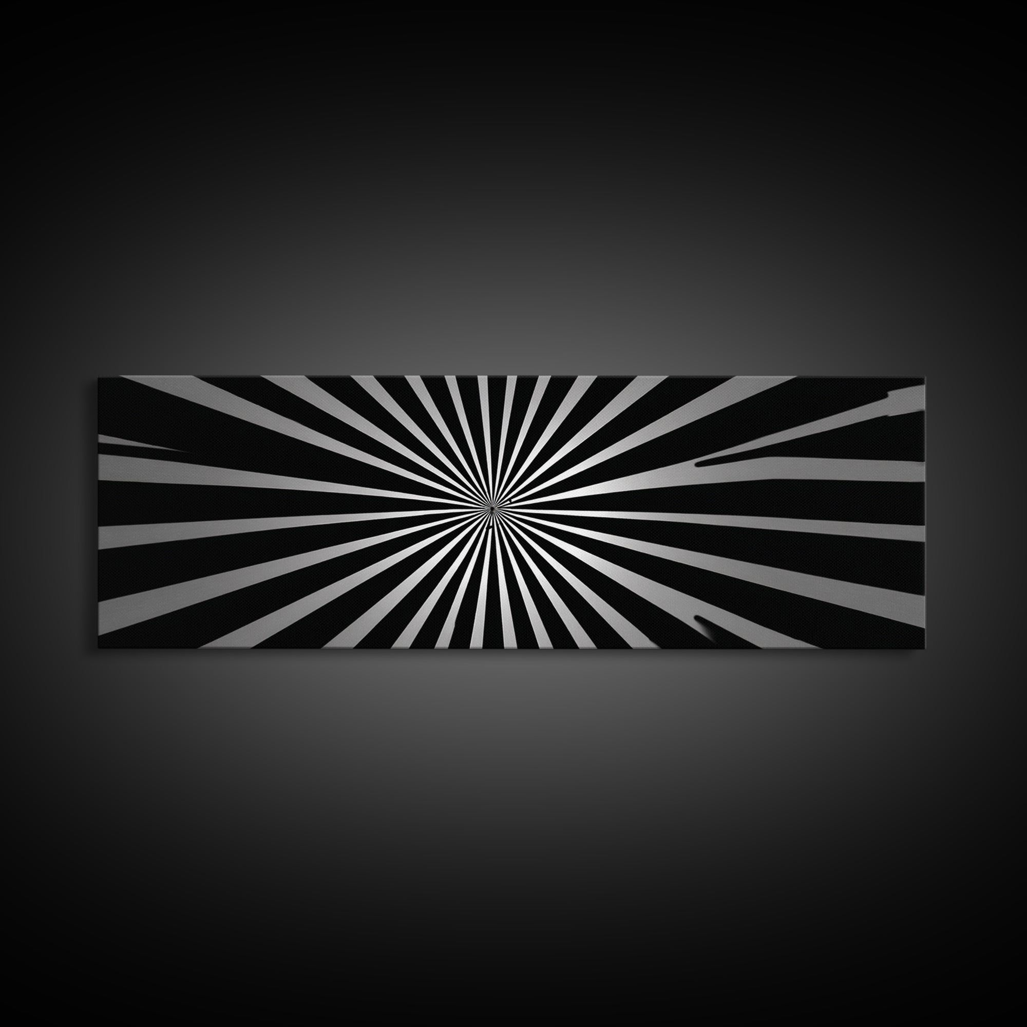 Black And White Radial Op Art Canvas Print, Mid Century Modern Geometric Wall Art, Minimalist Retro Decor For Office Or Den
