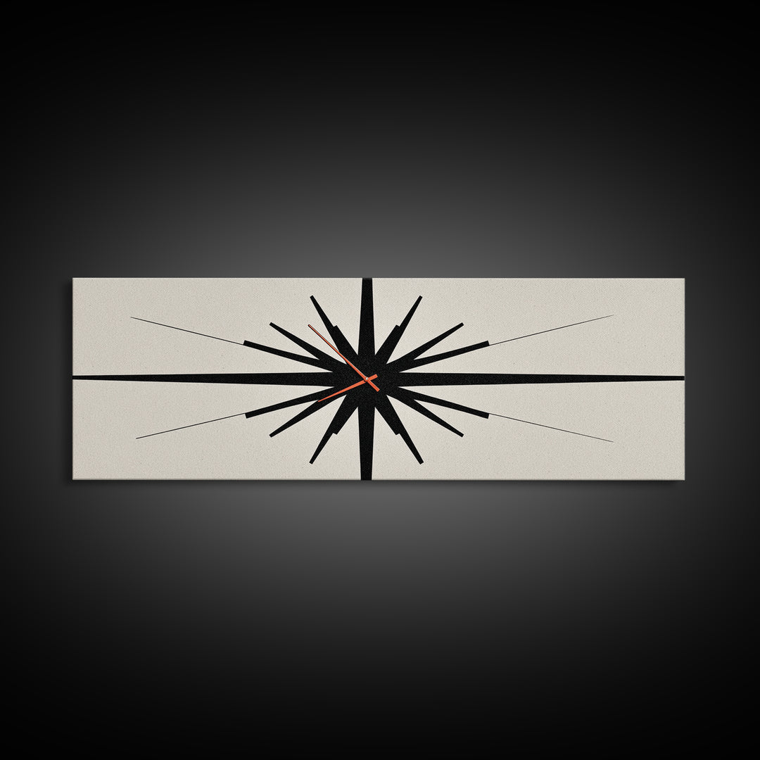 Minimal Black Atomic Starburst Wall Art, Mid Century Modern Abstract Print, Bauhaus Geometric Decor For Office, Den, And Entry