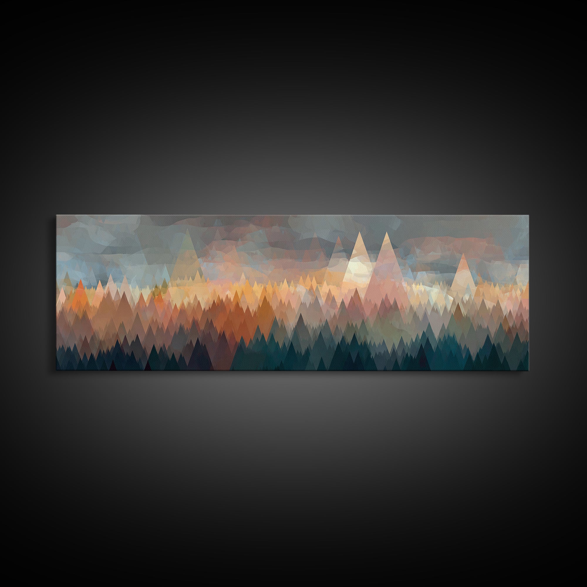 Misty Triangle Forest And Mountain Wall Art, Midcentury Modern Decor, Geometric Landscape Print, Teal Orange Home Decor Art