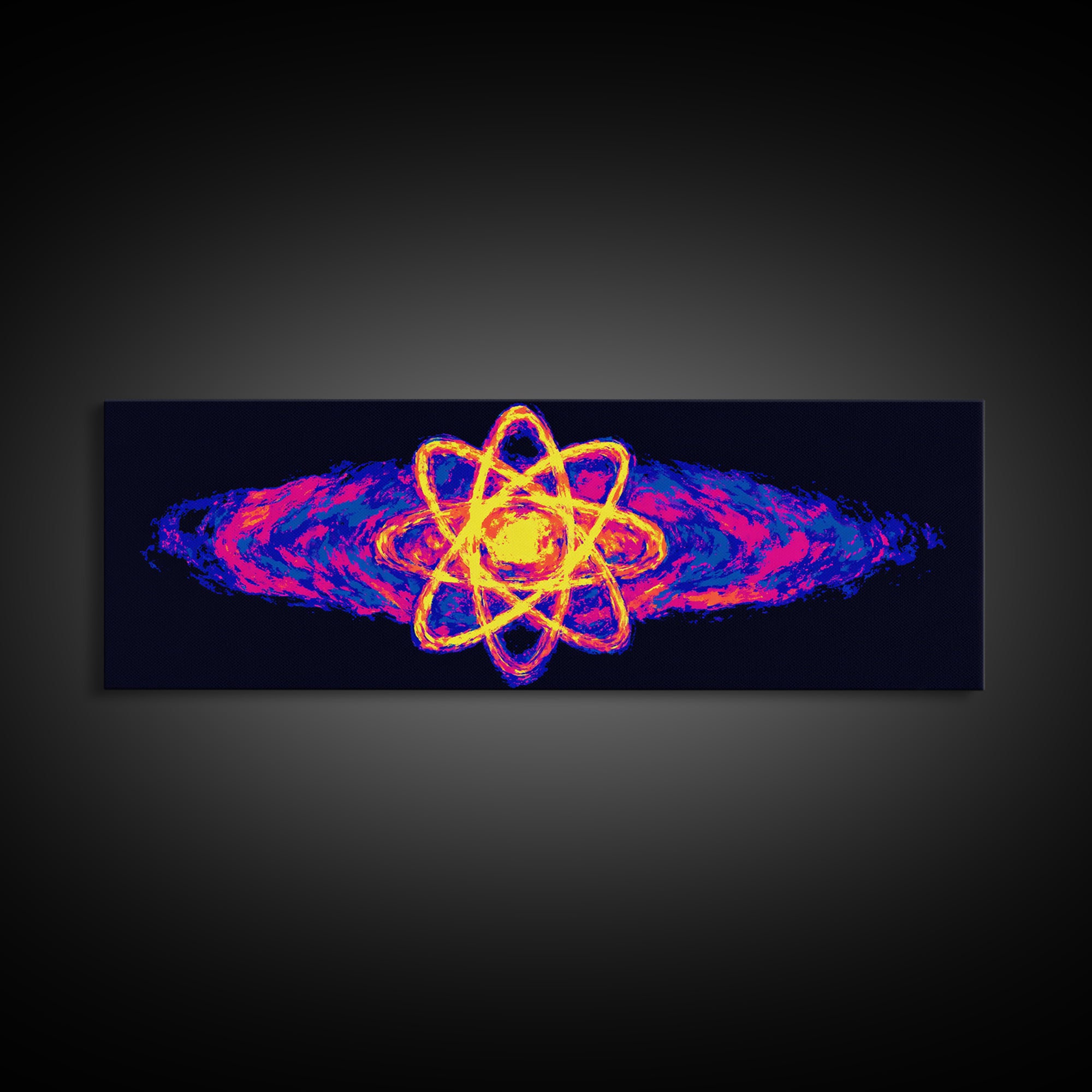 Neon Atom With Cosmic Energy Waves Canvas Print, Modern Abstract Art, Retro Sci Fi Wall Art, Colorful Space Poster, Home Decor