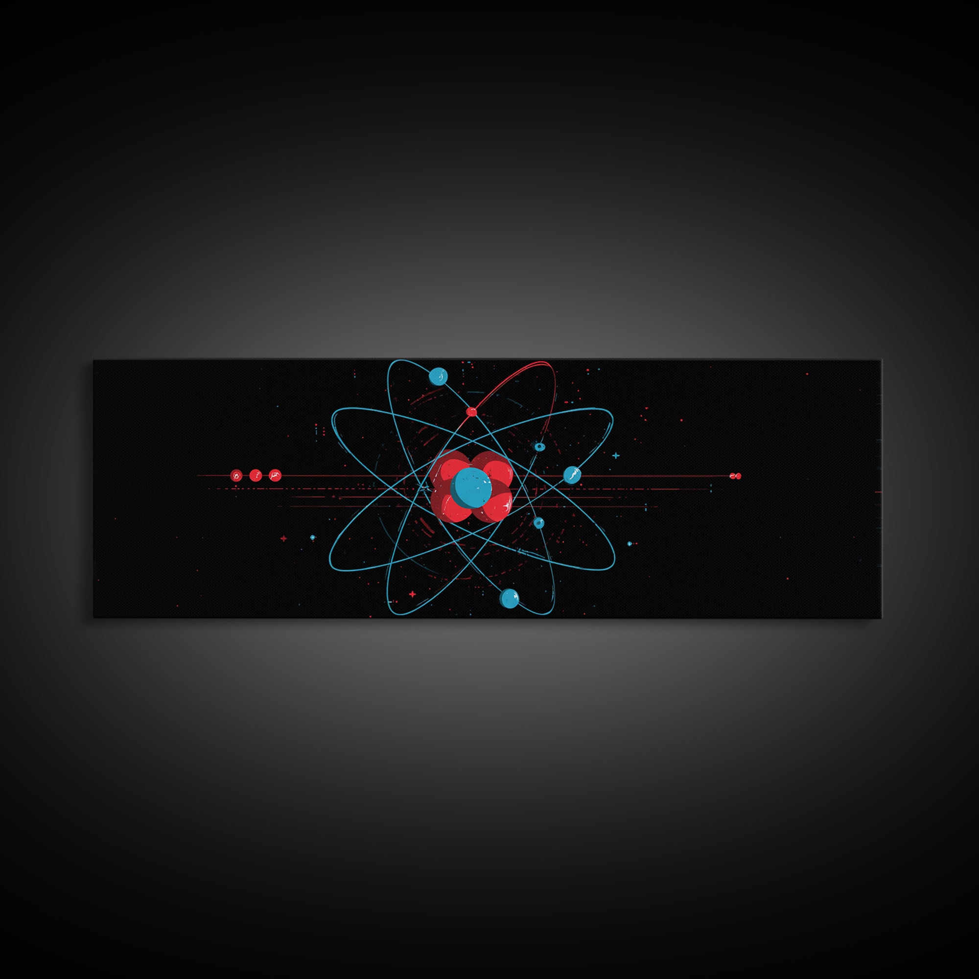 Red And Blue Atomic Orbit Diagram Canvas Print, Mid Century Modern Wall Art, Minimalist Science Poster, Space Age Decor Print