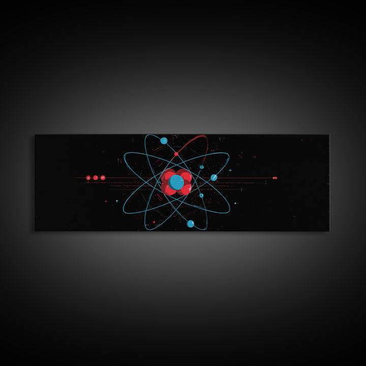 Red And Blue Atomic Orbit Diagram Canvas Print, Mid Century Modern Wall Art, Minimalist Science Poster, Space Age Decor Print