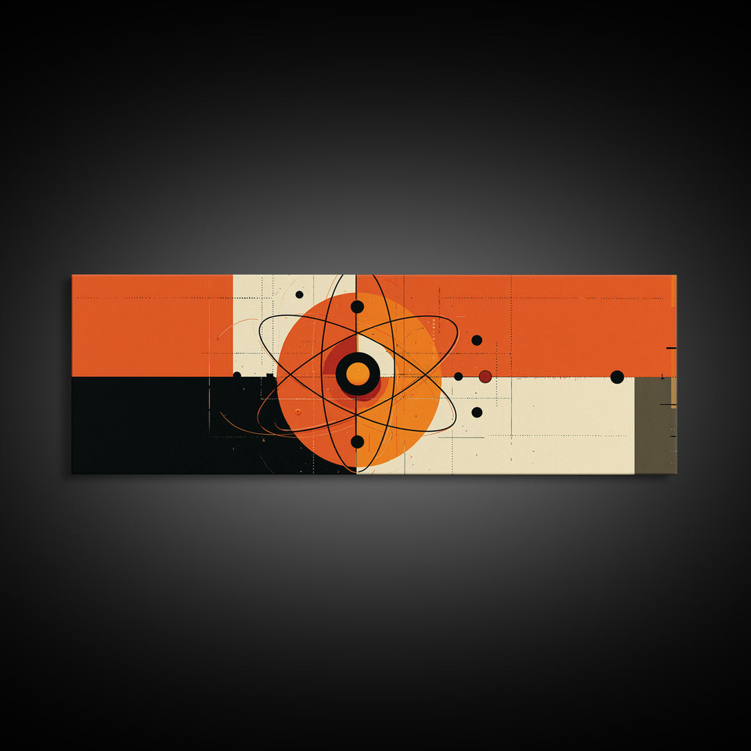 Orange Atomic Abstract With Cream Blocks Canvas Print, Midcentury Modern Wall Art, Bauhaus Retro Poster, Geometric Decor