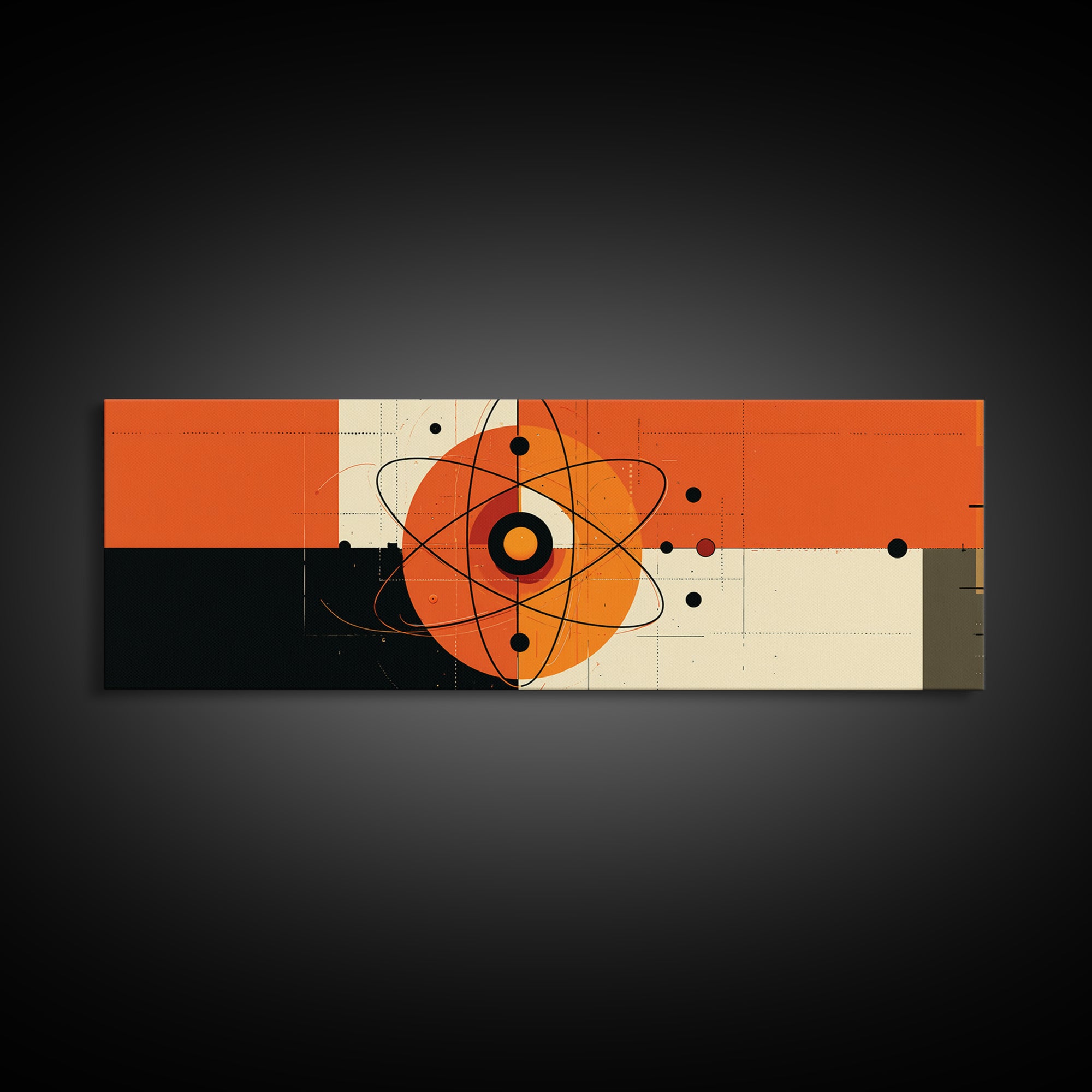 Orange Atomic Abstract With Cream Blocks Canvas Print, Midcentury Modern Wall Art, Bauhaus Retro Poster, Geometric Decor