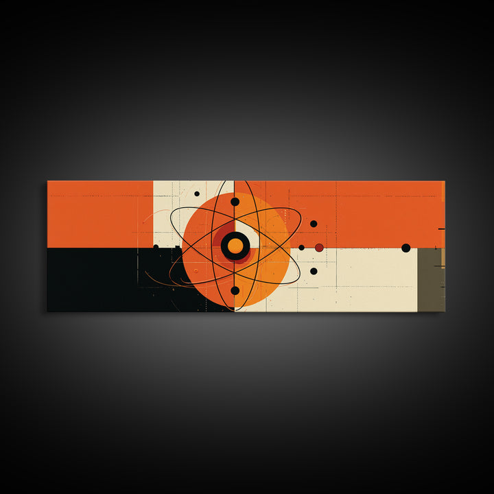 Orange Atomic Abstract With Cream Blocks Canvas Print, Midcentury Modern Wall Art, Bauhaus Retro Poster, Geometric Decor