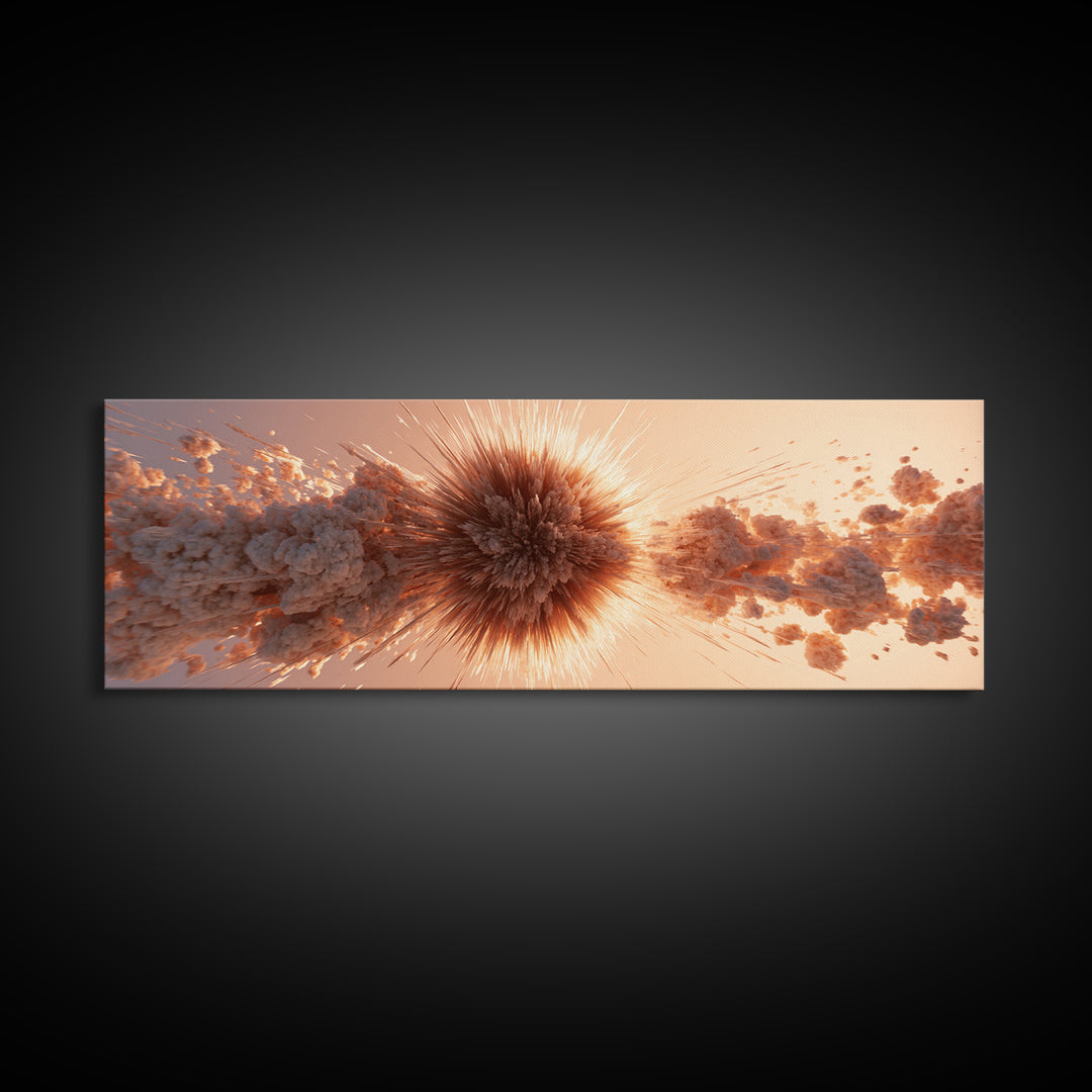 Explosive Peach Cloud Burst Wall Art, Abstract Sunburst Canvas Print, Modern Retro Wall Decor, Statement Living Room Art Print