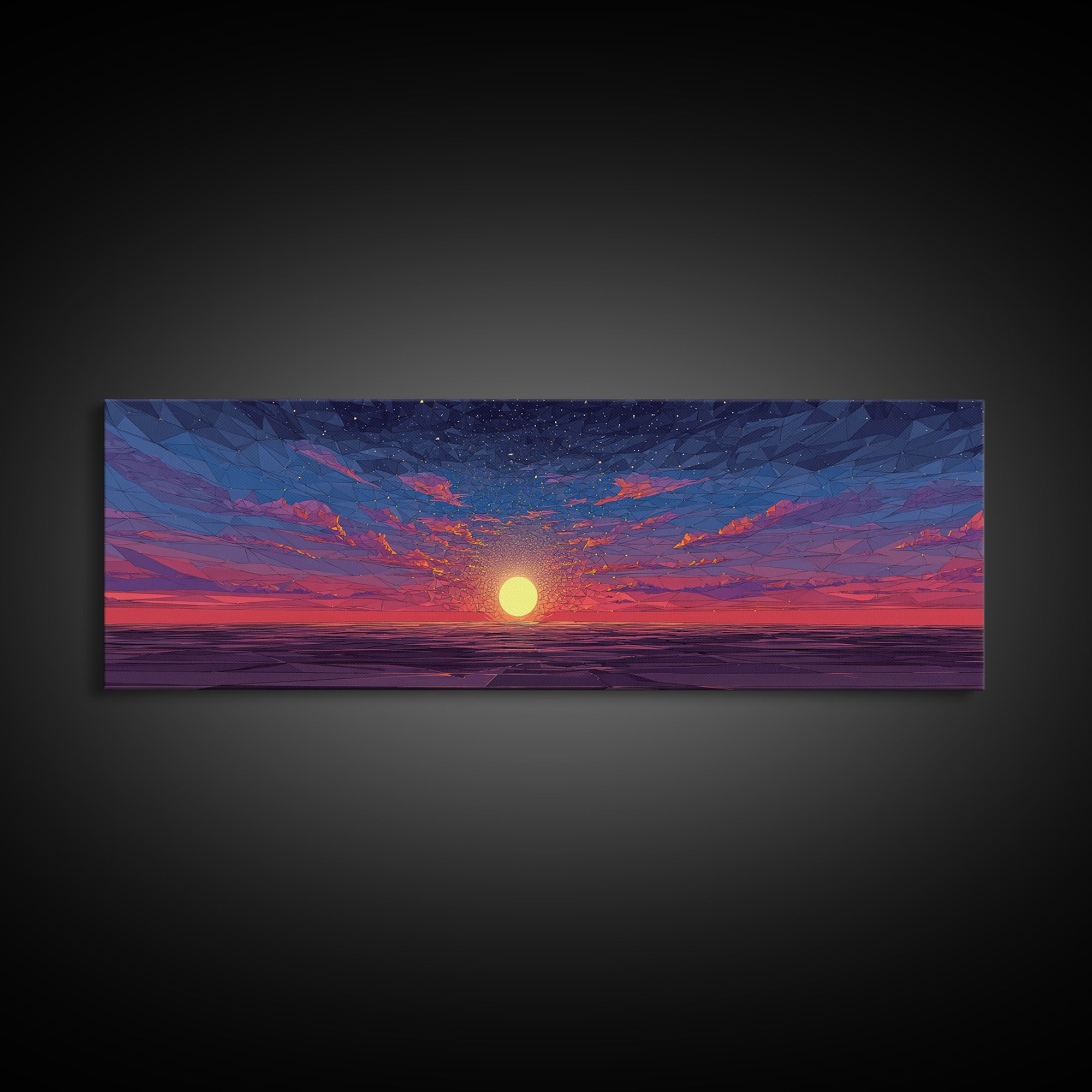 Geometric Ocean Sunset Wall Art, Low Poly Seascape Canvas Print, Retro Modern Home Decor, Colorful Gallery Bedroom Art Print