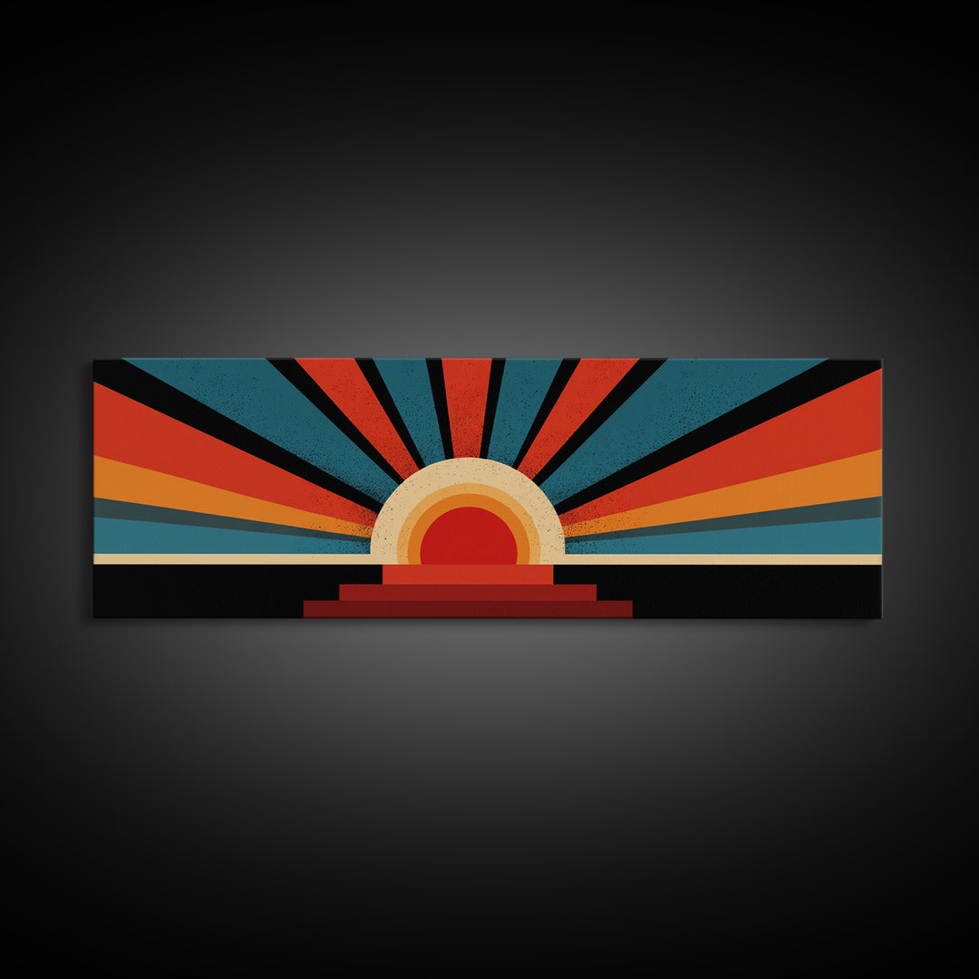Bold Retro Sunburst Stripe Wall Art, Midcentury Modern Canvas Print, Atomic Geometric Poster, Colorful Living Room Home Decor