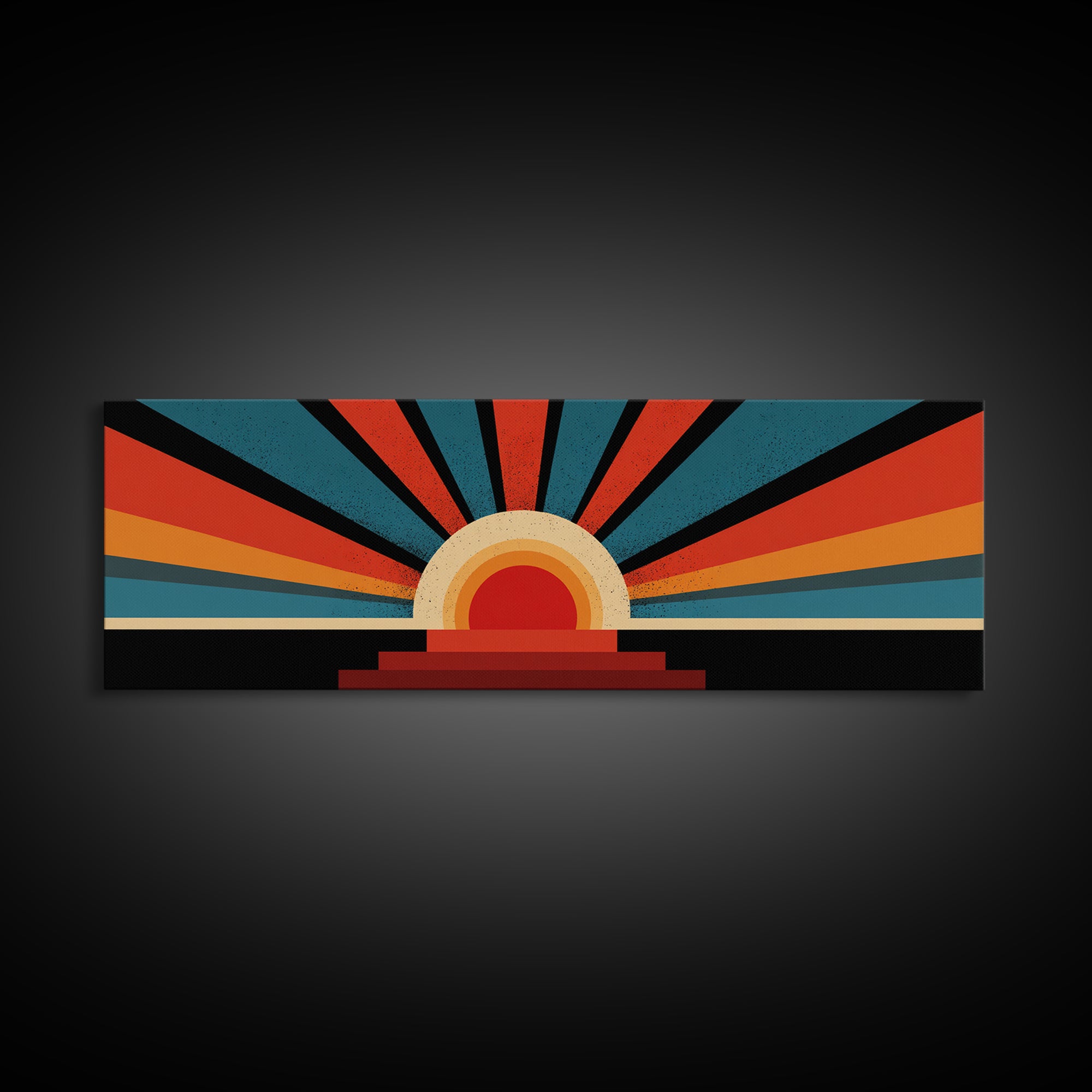 Bold Retro Sunburst Stripe Wall Art, Midcentury Modern Canvas Print, Atomic Geometric Poster, Colorful Living Room Home Decor
