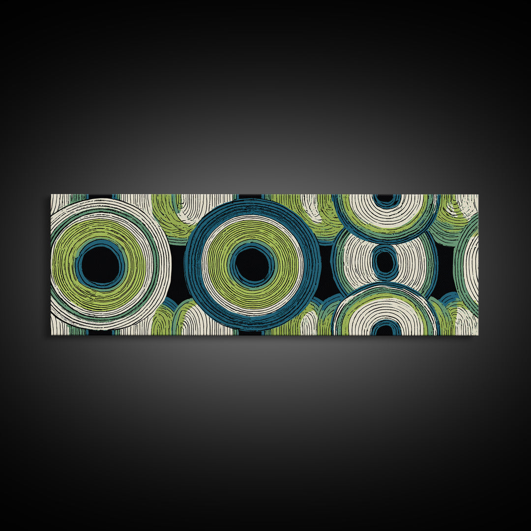 Green Blue Concentric Circle Canvas Print, Midcentury Modern Wall Art, Geometric Pattern Poster, Retro Atomic Home Decor