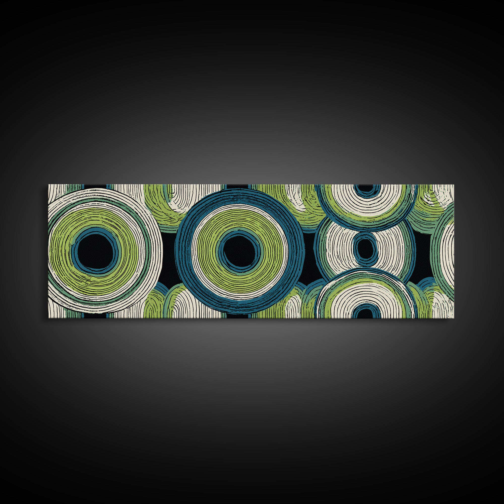 Green Blue Concentric Circle Canvas Print, Midcentury Modern Wall Art, Geometric Pattern Poster, Retro Atomic Home Decor