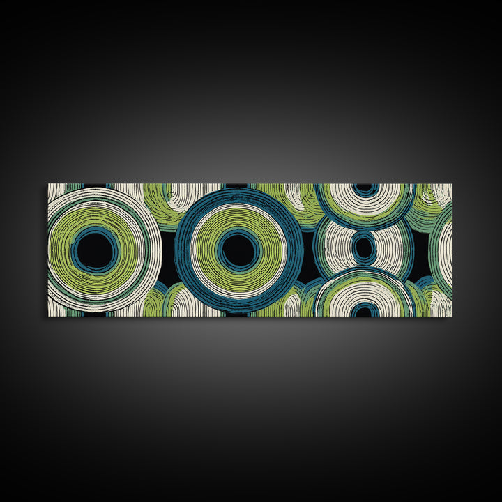 Green Blue Concentric Circle Canvas Print, Midcentury Modern Wall Art, Geometric Pattern Poster, Retro Atomic Home Decor