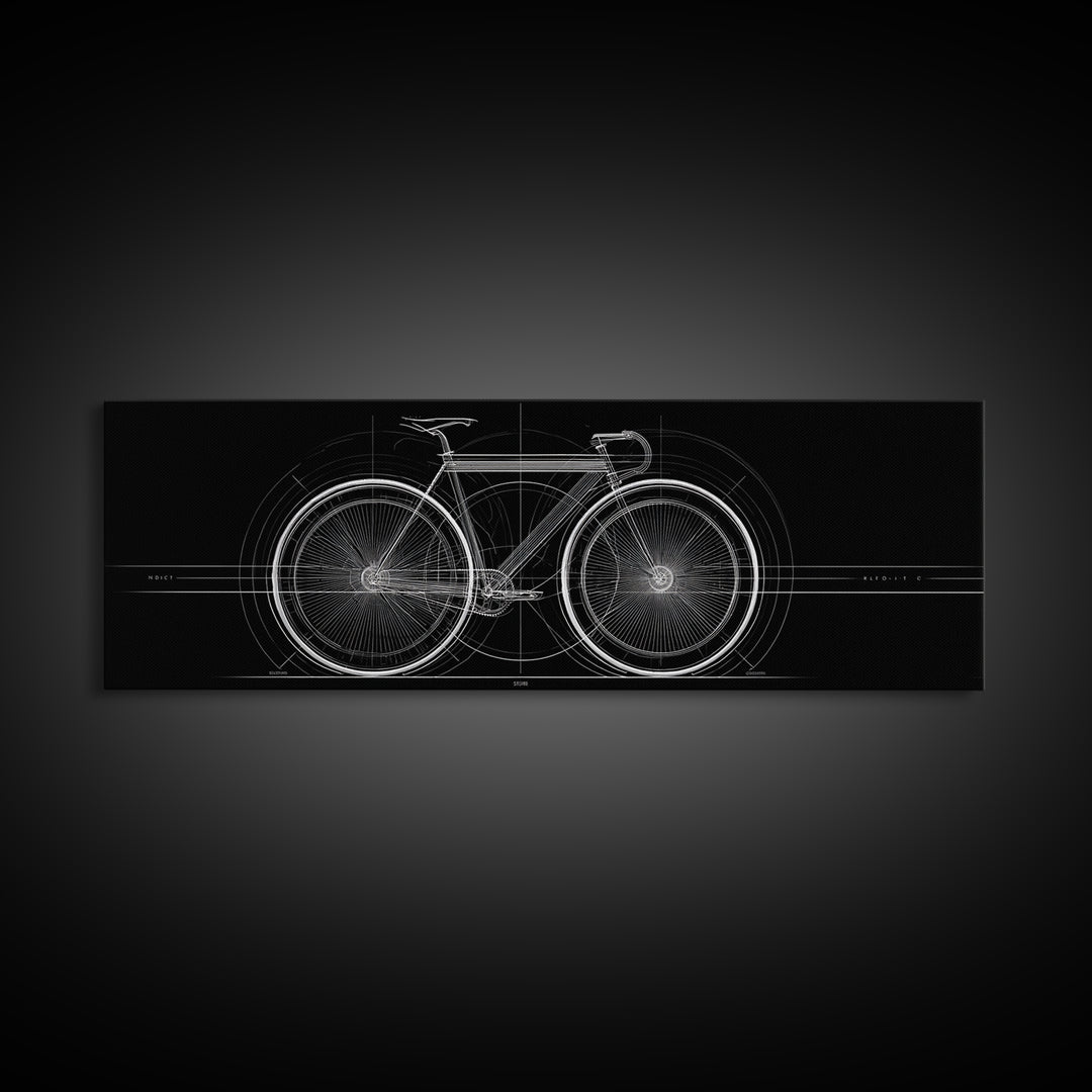 Black White Bicycle Technical Drawing Wall Art, Minimal Cycling Blueprint, Modern Geometric Poster, Office Decor Gift For Him
