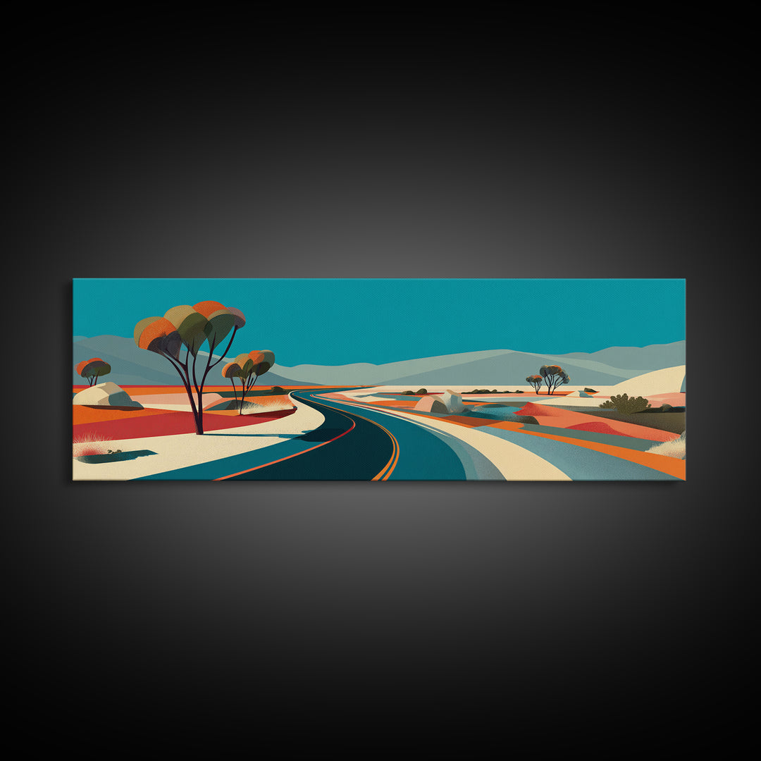 Turquoise Desert Road Wall Art, Midcentury Modern Landscape, Retro Travel Poster, Palm Springs Decor, Scenic Highway Art Print