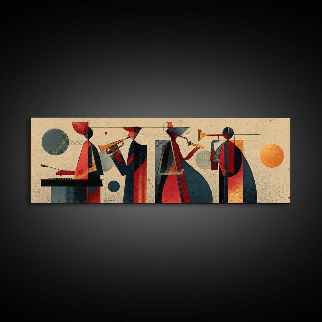 Muted Midcentury Jazz Quartet Canvas Print, Retro Wall Art, Atomic Music Poster, Stylish Modern Abstract Living Room Decor