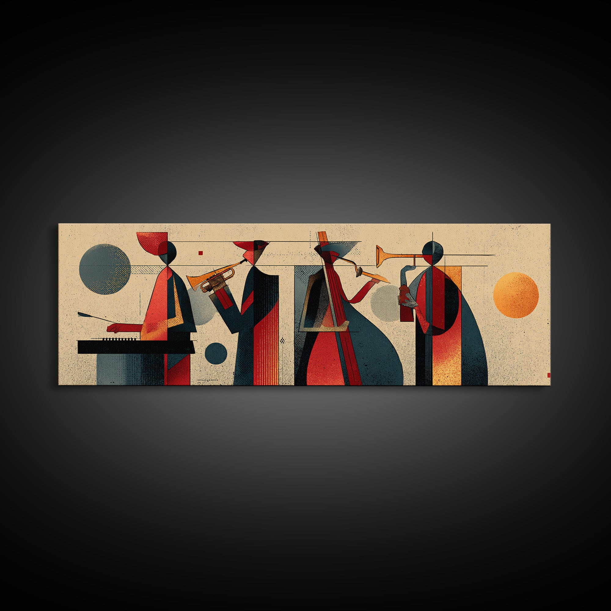 Muted Midcentury Jazz Quartet Canvas Print, Retro Wall Art, Atomic Music Poster, Stylish Modern Abstract Living Room Decor