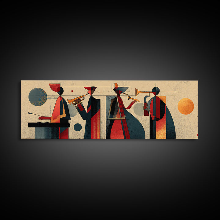 Muted Midcentury Jazz Quartet Canvas Print, Retro Wall Art, Atomic Music Poster, Stylish Modern Abstract Living Room Decor