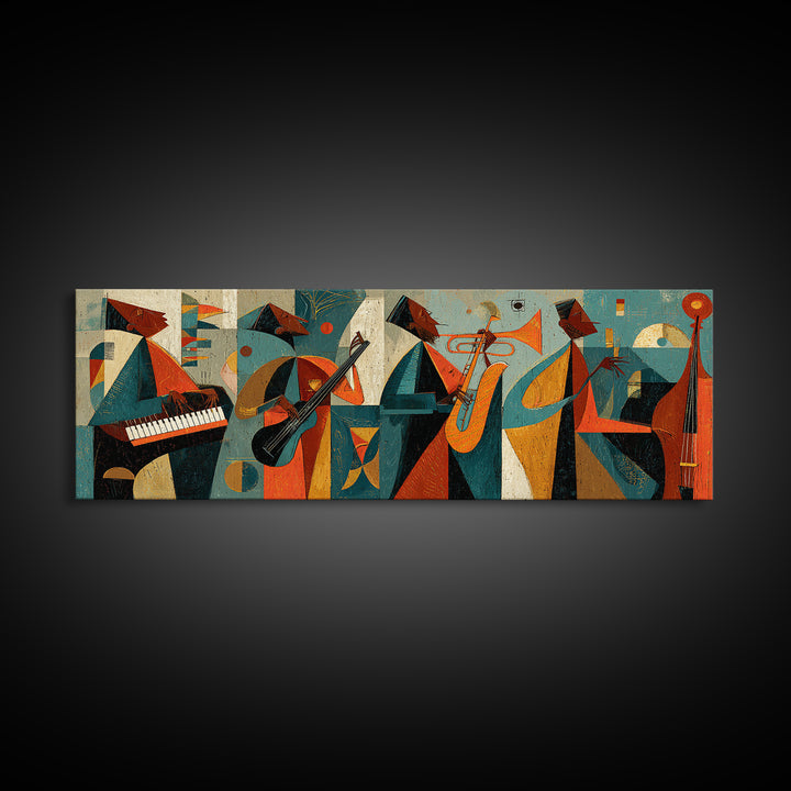 Colorful Midcentury Jazz Band Canvas Print, Retro Wall Art, Atomic Music Poster, Modern MCM Gallery Wall Living Room Decor
