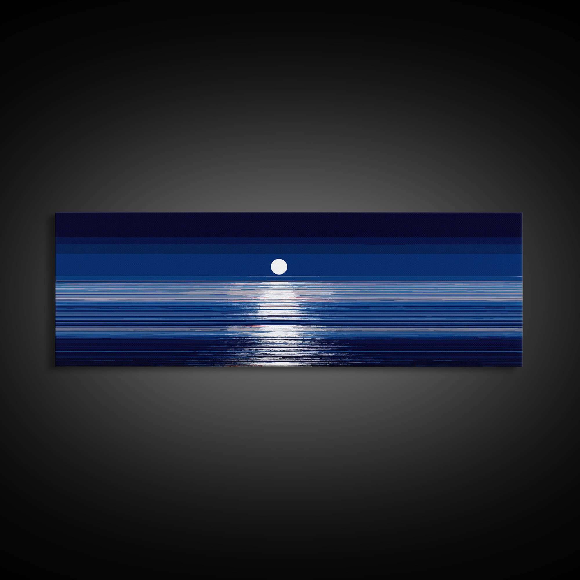 Full Moon Ocean Reflection Canvas Print, Modern Blue Seascape Wall Decor, Coastal Bedroom Art, Serene Living Room Artwork