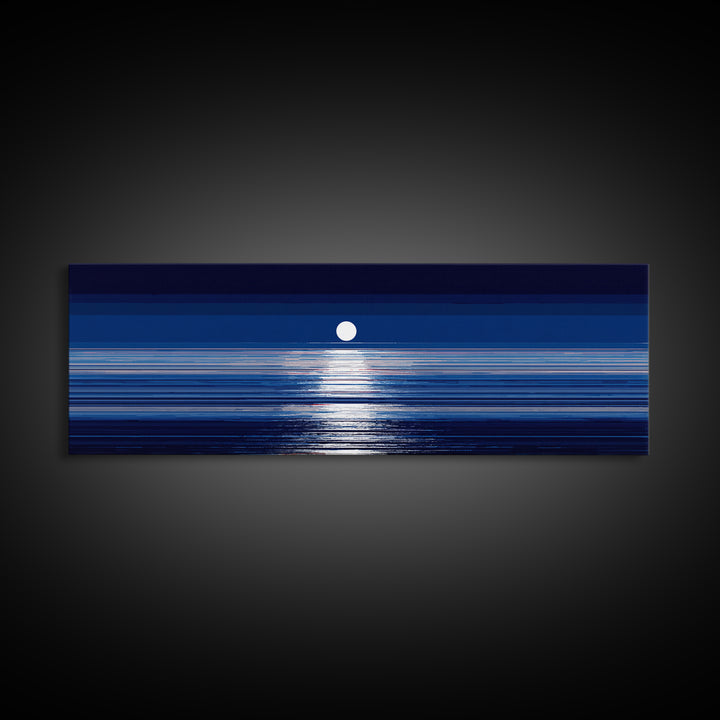 Full Moon Ocean Reflection Canvas Print, Modern Blue Seascape Wall Decor, Coastal Bedroom Art, Serene Living Room Artwork