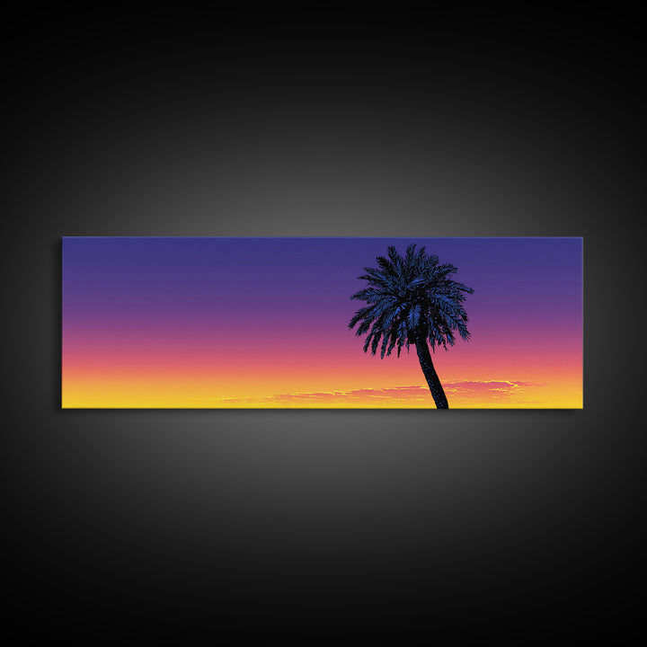 Silhouette Palm Tree Sunset Wall Art, Retro Tropical Landscape Print, Palm Springs Decor, Colorful Mid Century Modern Poster