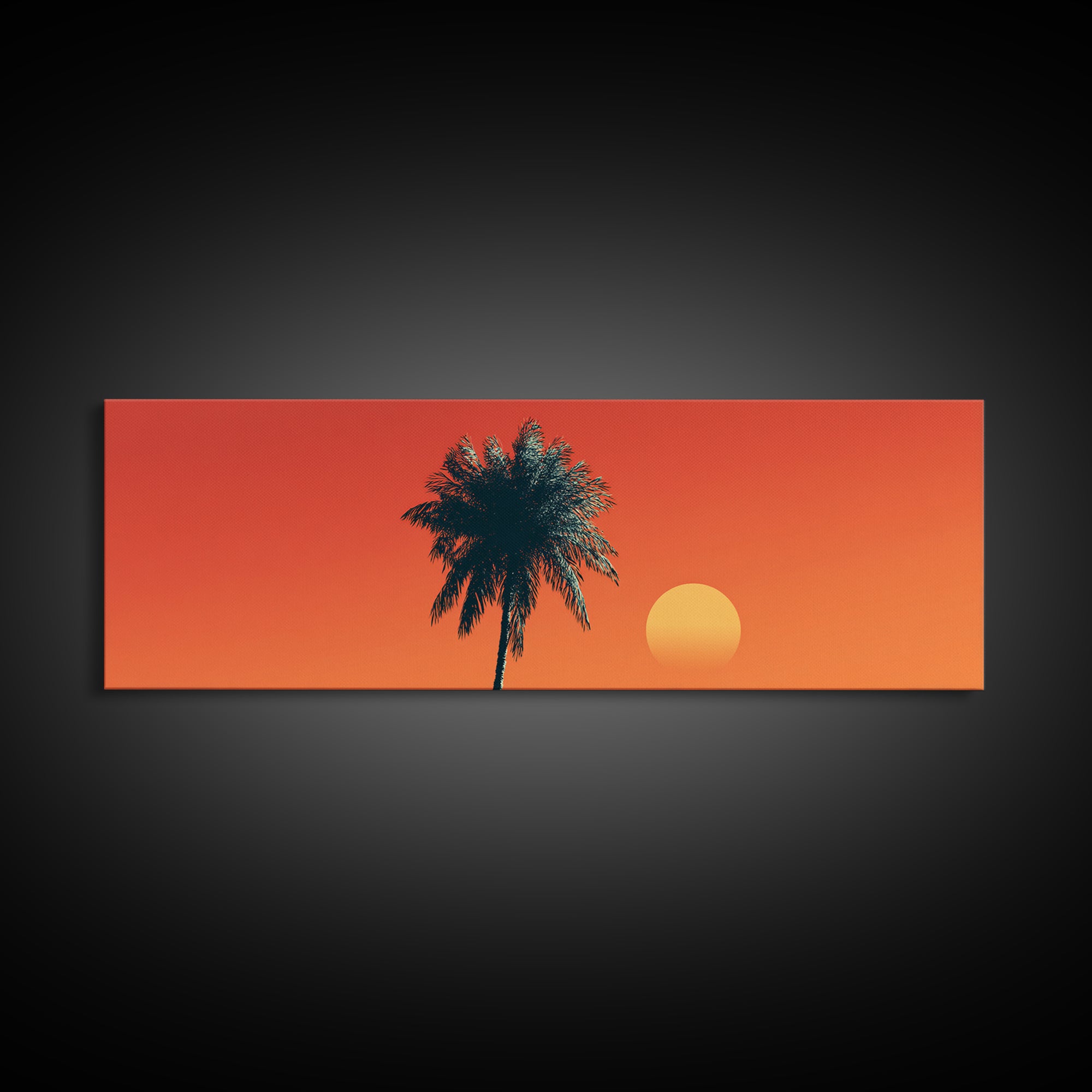 Orange Palm Silhouette Sunset Canvas Print, Mid Century Modern Tropical Wall Decor, Warm Coastal Art, Palm Springs Home Decor