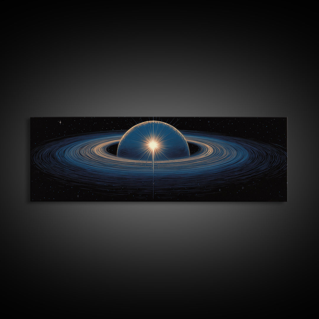 Blue Ringed Planet Wall Art, Cosmic Retro Art, Large Sci Fi Retro Art, Modern Abstract Art Print For Living Room Decor Gift