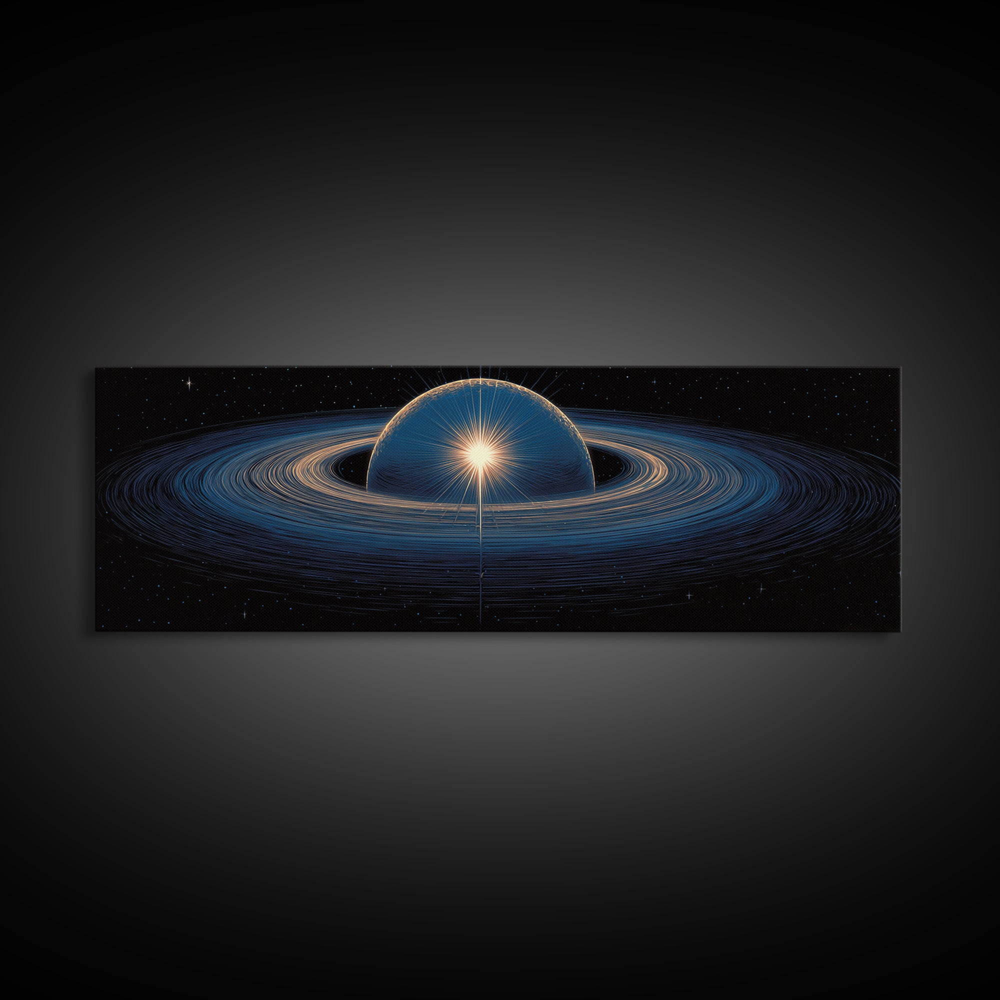 Blue Ringed Planet Wall Art, Cosmic Retro Art, Large Sci Fi Retro Art, Modern Abstract Art Print For Living Room Decor Gift