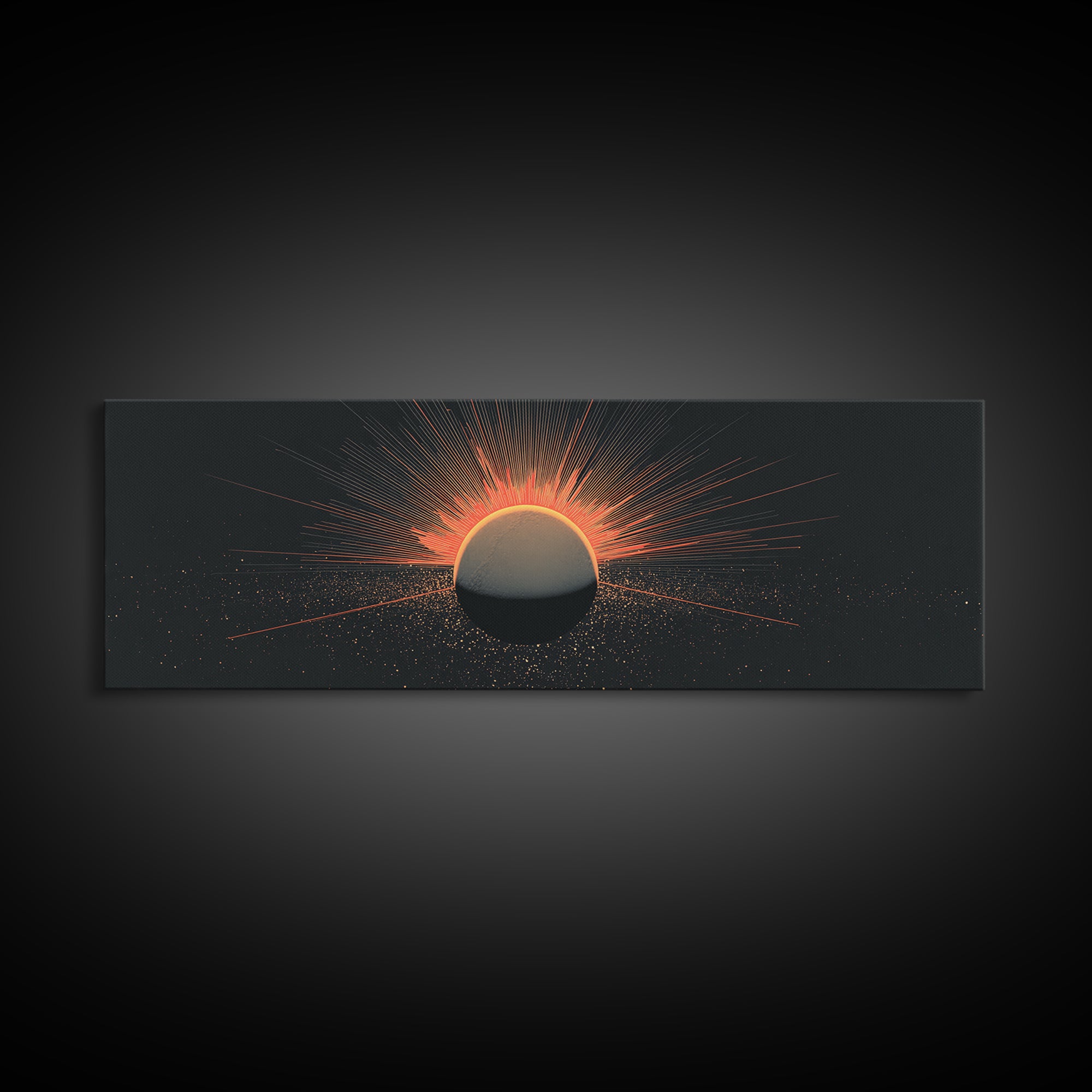 Orange Eclipse Sun Canvas Print, Midcentury Abstract, Atomic Retro Poster, Modern Wall Decor For Bedroom And Home Office