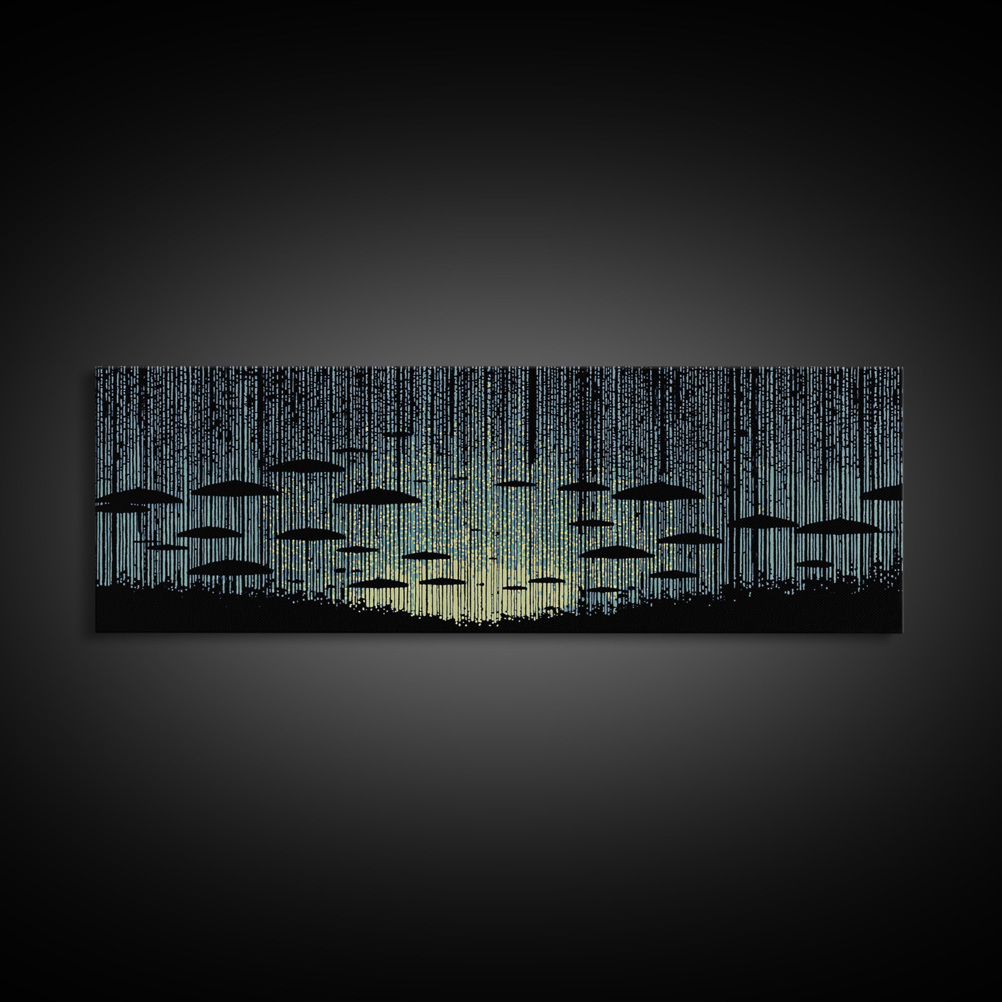 Blue Rain Umbrella Wall Art, Retro Illustration, Atmospheric Modern Art Print, Moody Bedroom Decor And Office Wall Decor