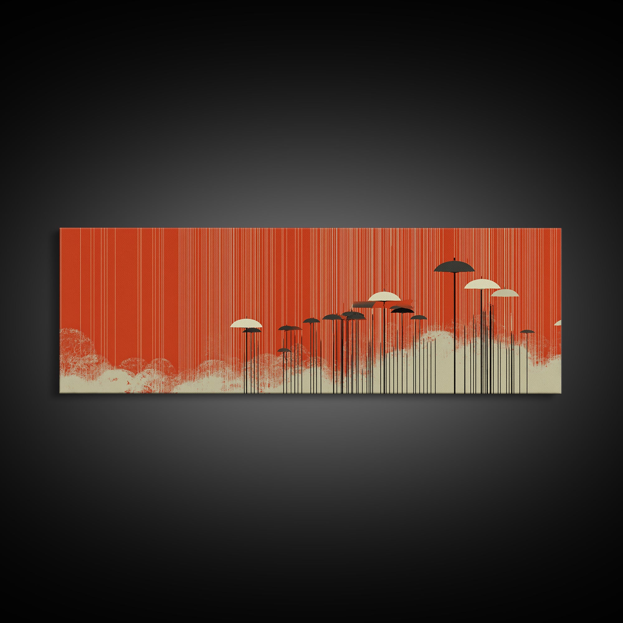 Red Orange Umbrella Canvas Print, Minimalist Retro Wall Art, Midcentury Modern Decor, Warm Abstract Poster For Bedroom Decor