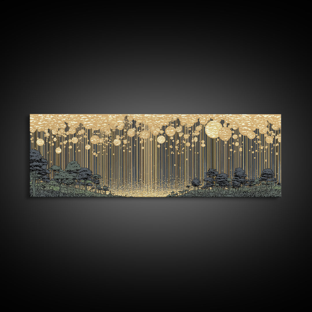 Golden Rain Landscape Framed Canvas Print, Midcentury Wall Art, Scenic Nature Print, Neutral Decor For Living Room Decor