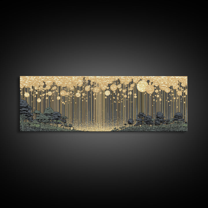 Golden Rain Landscape Framed Canvas Print, Midcentury Wall Art, Scenic Nature Print, Neutral Decor For Living Room Decor