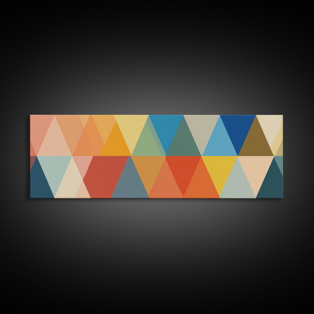Bold Colorful Triangle Pattern Canvas Print, Midcentury Modern Wall Art, Geometric Poster, Retro Home Decor, Bauhaus Art