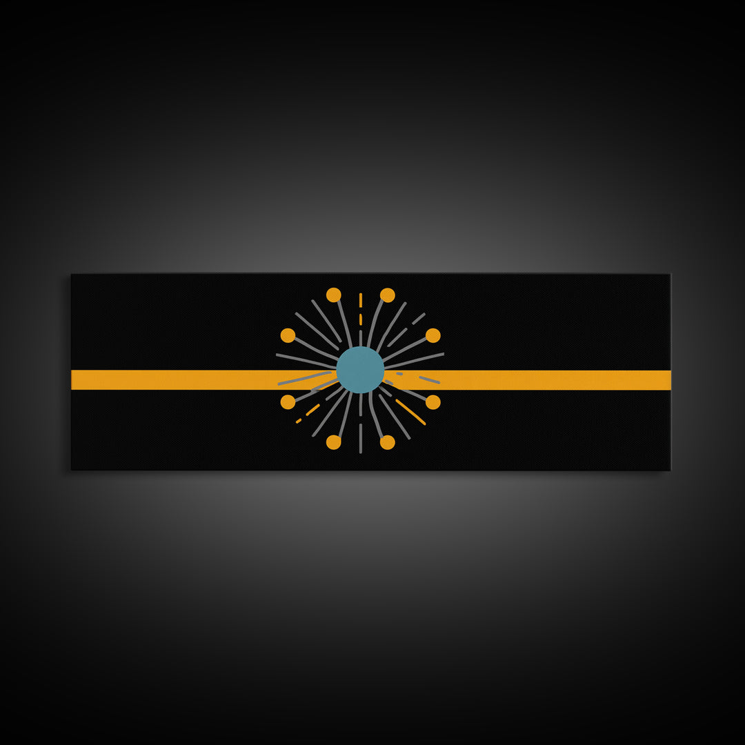 Minimal Atomic Starburst On Orange Stripe Wall Art, Midcentury Modern Decor, Geometric Art Print, Retro Abstract Poster, MCM