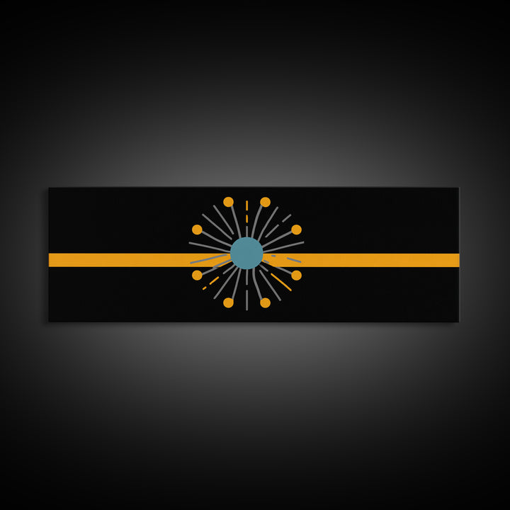 Minimal Atomic Starburst On Orange Stripe Wall Art, Midcentury Modern Decor, Geometric Art Print, Retro Abstract Poster, MCM