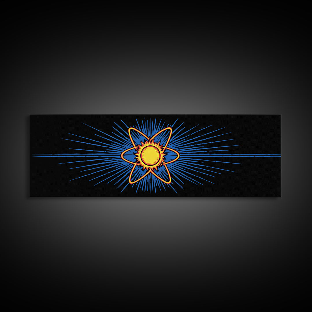 Glowing Atom With Blue Rays Wall Art, Atomic Retro Poster, Midcentury Modern Decor, Space Abstract Art, Geometric MCM Print