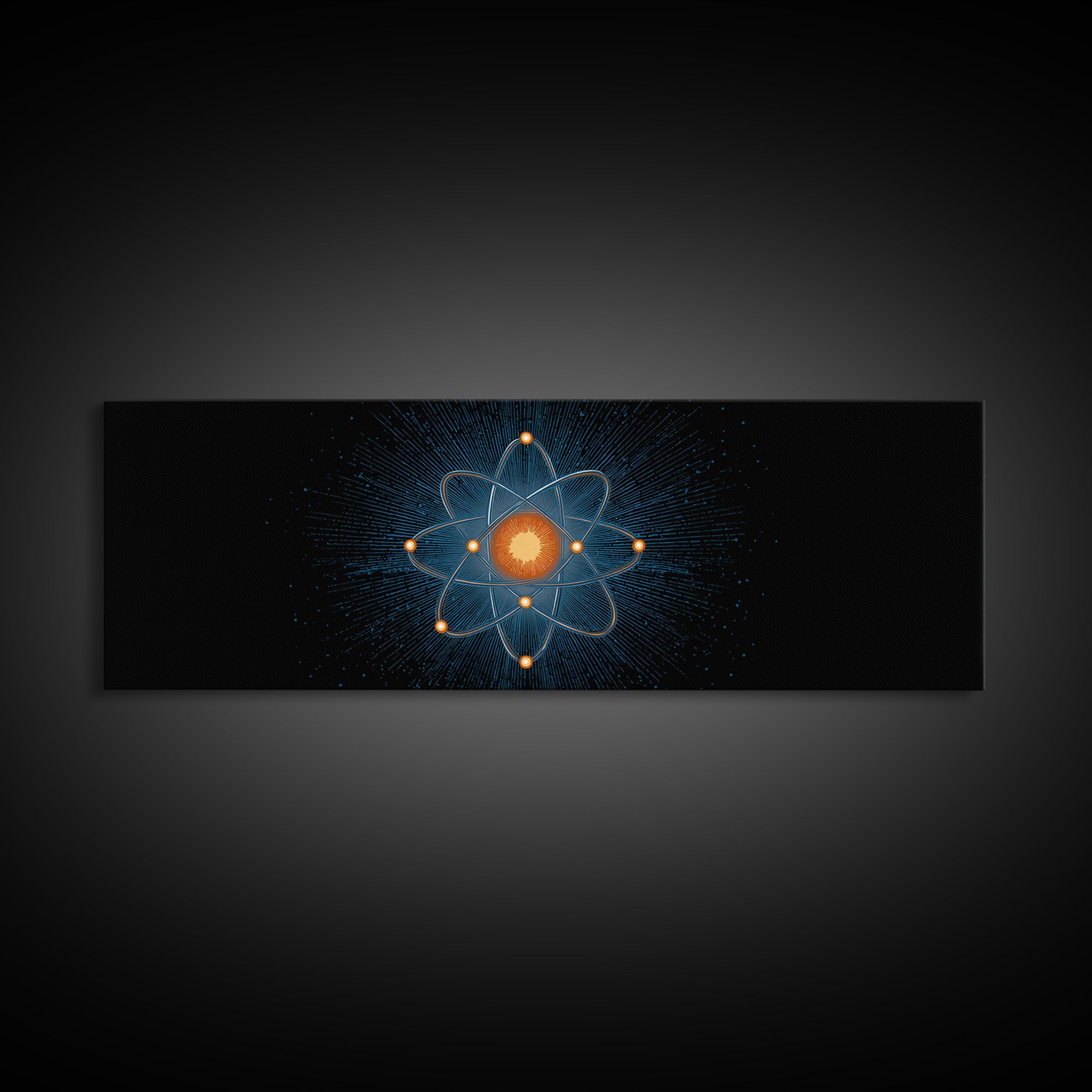Blue Particle Atom With Orange Core Wall Art, Retro Science Poster, Midcentury Modern Decor, Space Abstract Art, MCM Print