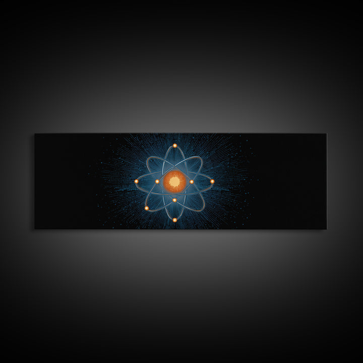 Blue Particle Atom With Orange Core Wall Art, Retro Science Poster, Midcentury Modern Decor, Space Abstract Art, MCM Print