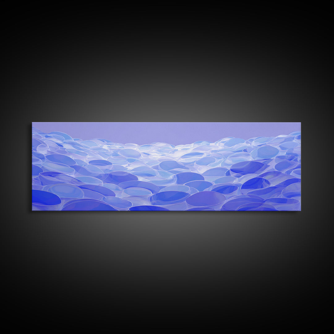 Blue Translucent Pebble Waves Canvas Print, Modern Abstract Art, Midcentury Wall Art, Office Decor, Living Room Decor, Blue Art