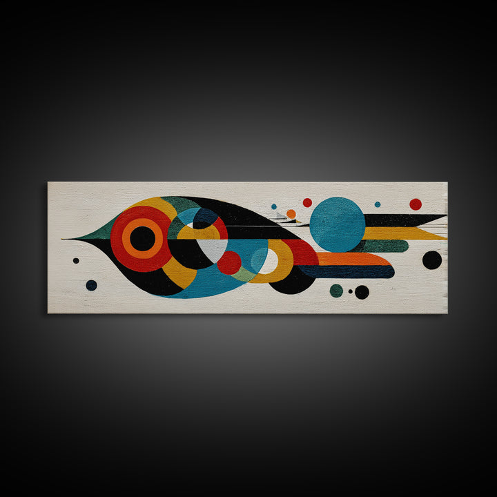Midcentury Abstract Bird With Circles Wall Art, Geometric Canvas Print, Colorful MCM Decor, Modern Living Room Poster Art Print