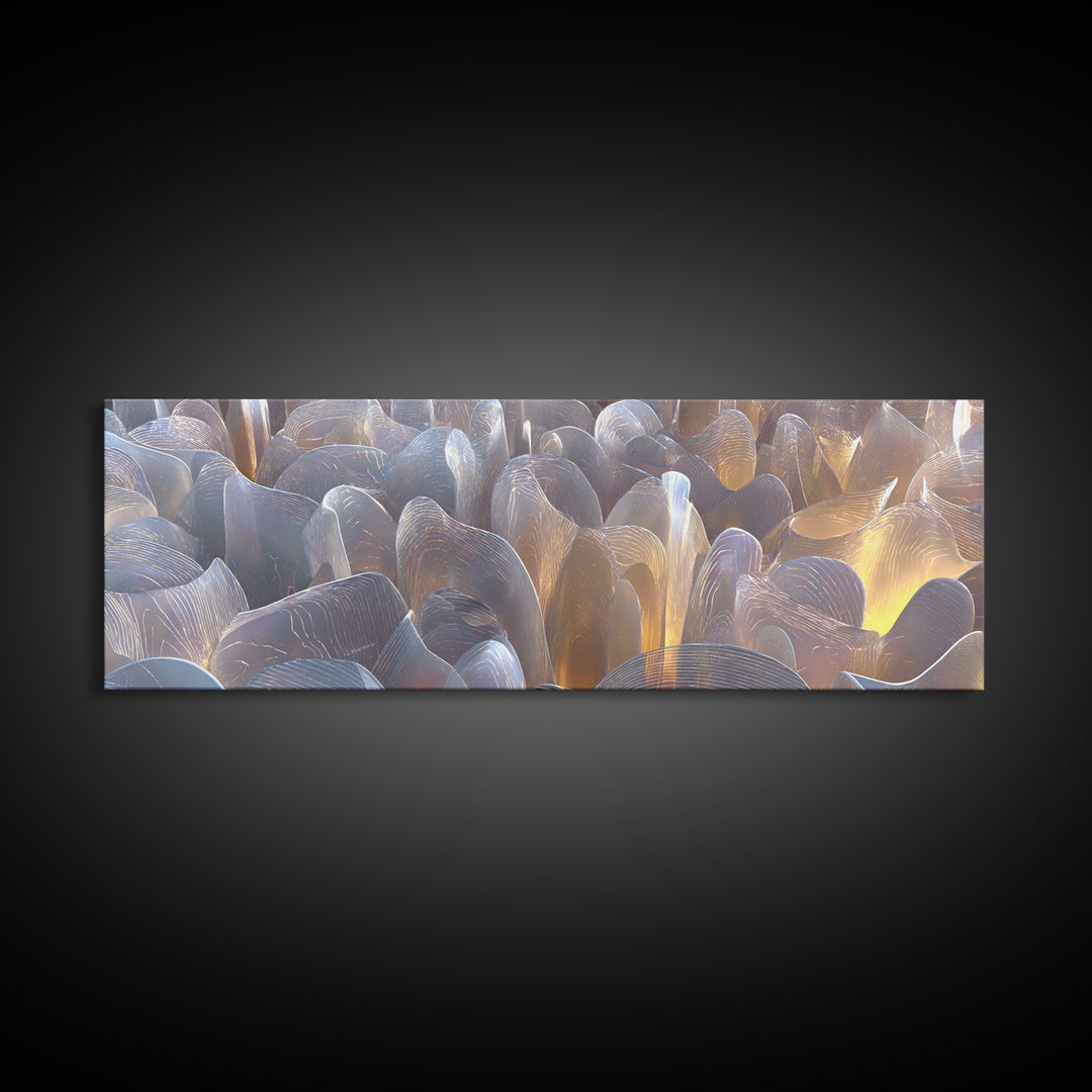 Gold Metallic Abstract Sculptural Waves Framed Canvas Print, Modern Wall Art, Midcentury Decor, Statement Piece, Luxury Home Decor