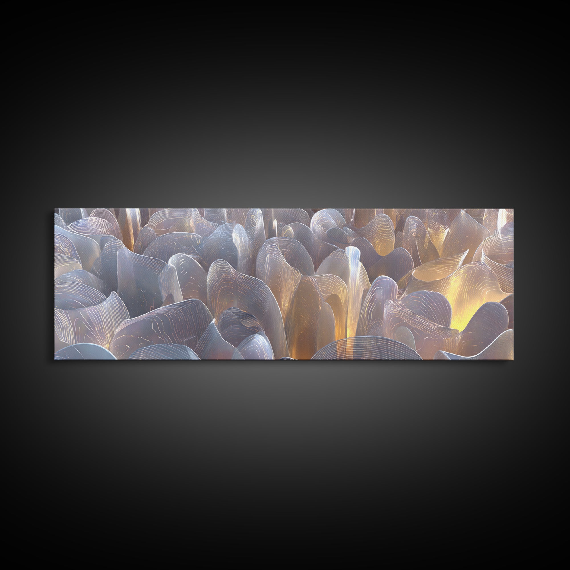 Gold Metallic Abstract Sculptural Waves Framed Canvas Print, Modern Wall Art, Midcentury Decor, Statement Piece, Luxury Home Decor