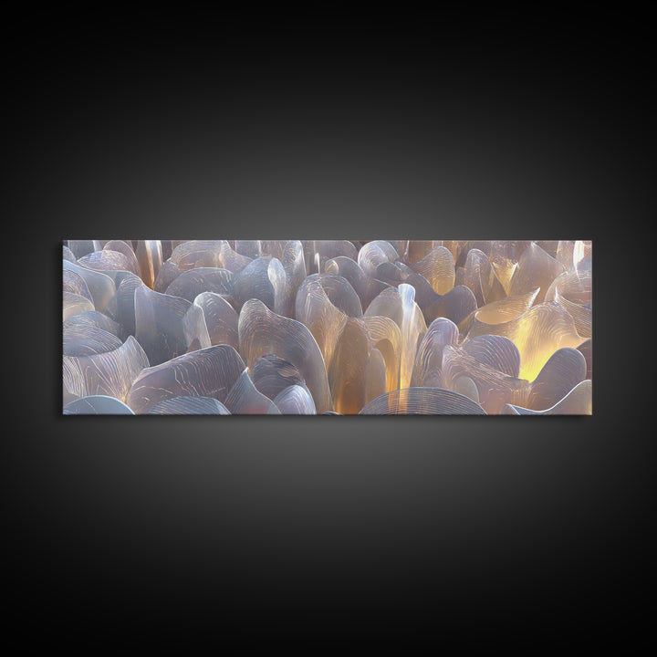 Gold Metallic Abstract Sculptural Waves Framed Canvas Print, Modern Wall Art, Midcentury Decor, Statement Piece, Luxury Home Decor