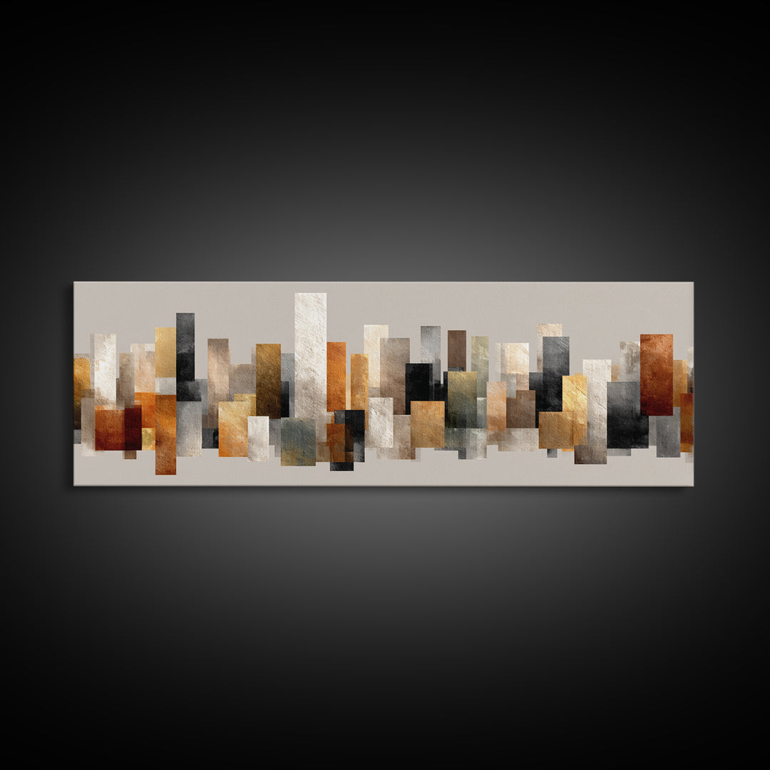 Neutral Gold Abstract Skyline Canvas Print, Modern Geometric Wall Decor, Midcentury Modern Art Print, Office Home Decor Gift
