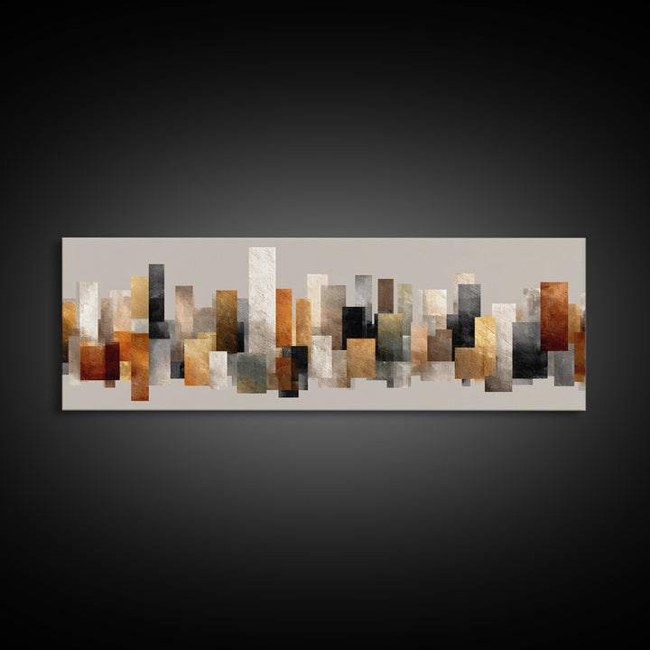 Neutral Gold Abstract Skyline Canvas Print, Modern Geometric Wall Decor, Midcentury Modern Art Print, Office Home Decor Gift