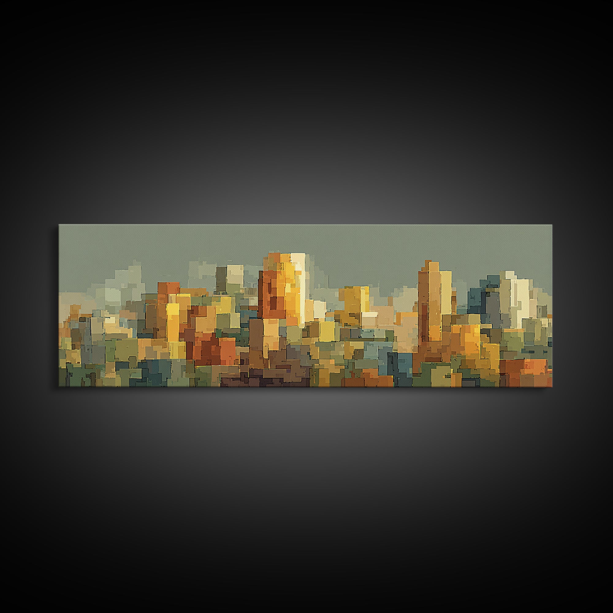 Sage Green Abstract City Skyline Framed Canvas Print, Midcentury Modern Wall Art, Urban Home Decor, Office Art Print Gift