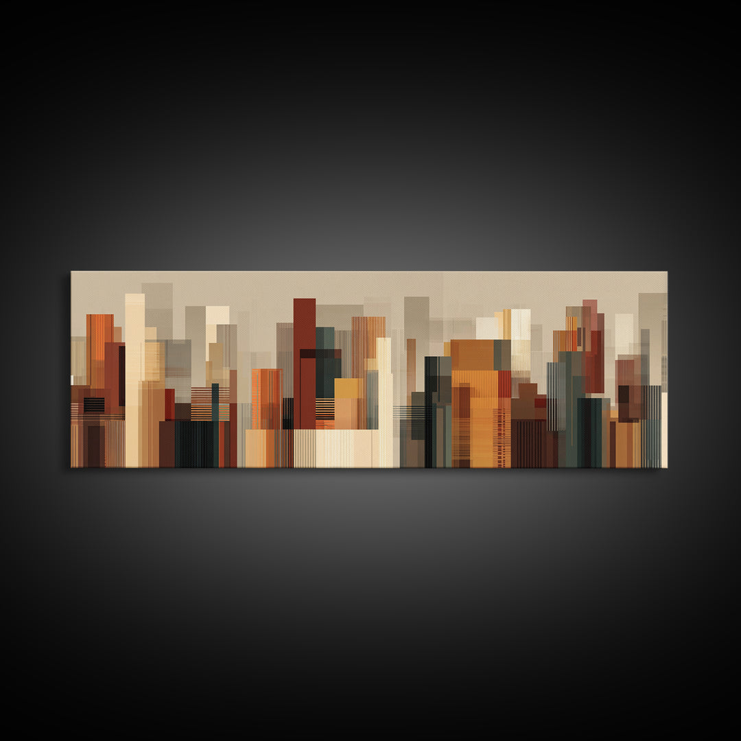 Warm Terracotta Abstract Skyline Wall Art, Modern Geometric City Print, Midcentury Modern Decor, Statement Office Decor Gift