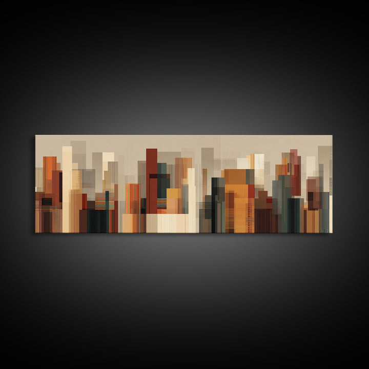 Warm Terracotta Abstract Skyline Wall Art, Modern Geometric City Print, Midcentury Modern Decor, Statement Office Decor Gift