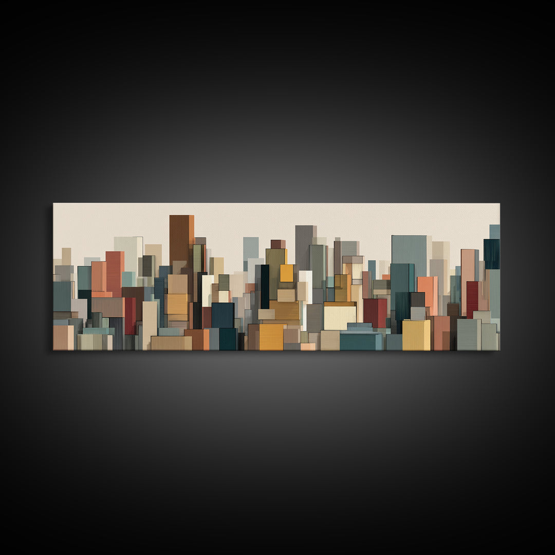 Muted Modular City Skyline Canvas Print, Modern Geometric Wall Decor, Midcentury Modern Art Print, Living Room Office Decor